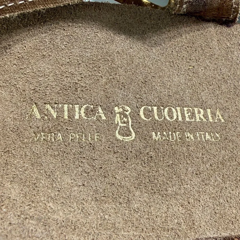 Antica Cuoieria Tan Suede Rhinestone Sparkle Open Toe Cork Wedge Sandals
